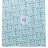 Blaue Rindropfen-Monogramm Duschvorhang (Vorderseite)