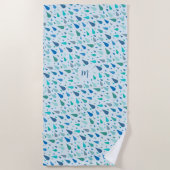 Blaue Rindropfen-Monogramm Strandtuch (Vorderseite)