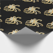 Blaue Ring-Krake auf Schwarzem Geschenkpapier (Ecke)