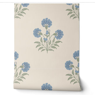 Blaue Ringelblumen-Blumenmuster mit warmer cremefa Tapete