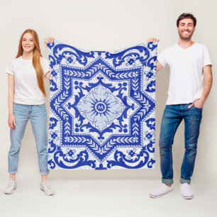 Blaue Rissige Keramik im Azulejo-Stil Vintage Fleecedecke