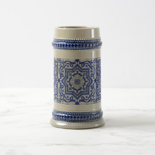 Blaue rissige Keramik im Azulejo-Vintage-Stil Bierglas