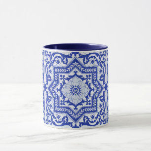 Blaue rissige Keramik im Azulejo-Vintage-Stil Tasse