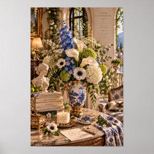 Blaue Rittersporn-Blumen-Wandkunst im Vintage-Stil Poster
