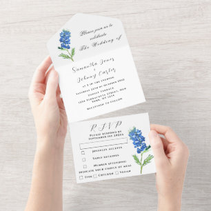 Blaue Rittersporn Wilde Blumen Hochzeit Lupine All In One Einladung