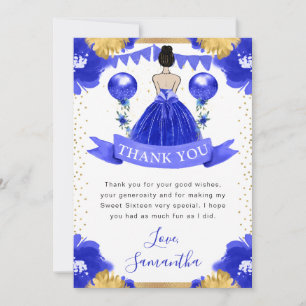 Blaue Robe Braunhaarige Prinzessin Sweet 16 Dankeskarte
