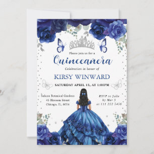 Blaue Robe Schwarze Haare Prinzessin Quinceanera Einladung