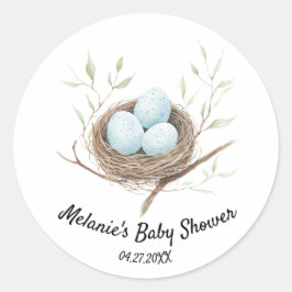 Blaue Robin-Eier in der Nest Baby Dusche Runder Aufkleber