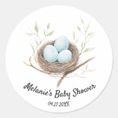 Blaue Robin-Eier in der Nest Baby Dusche Runder Aufkleber (Vorderseite)