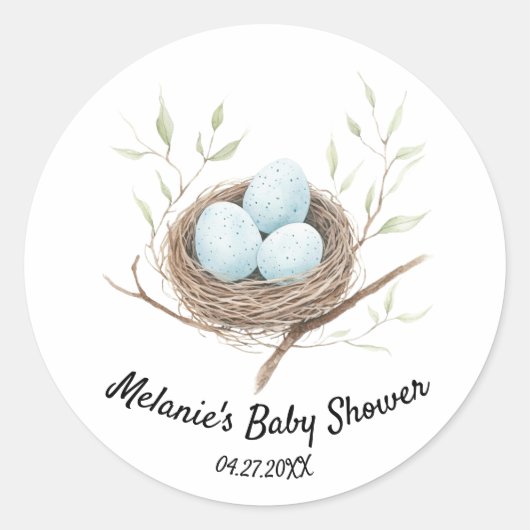 Blaue Robin-Eier in der Nest Baby Dusche Runder Aufkleber (Vorderseite)