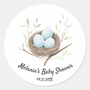 Blaue Robin-Eier in der Nest Baby Dusche Runder Aufkleber
