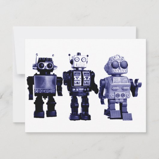 blaue Roboter Einladung (Vorderseite)