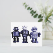 Blaue Roboter-Postkarte Postkarte (Stehend Vorderseite)