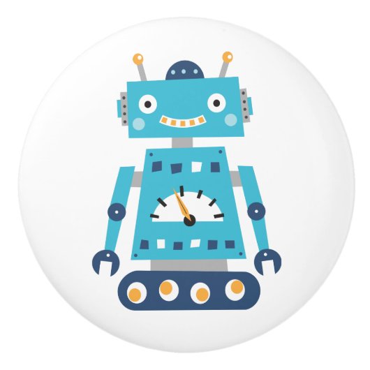 Blaue Roboter-Türknäufe für Kinder Keramikknauf (Vorderseite)