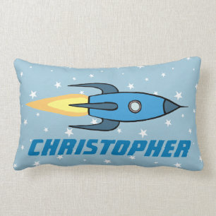 Blaue Rocket-Schiffs-Weltraum-personalisierte Lendenkissen