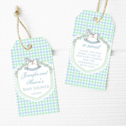 Blaue Rockpferde Babydusche Danke Geschenkanhänger