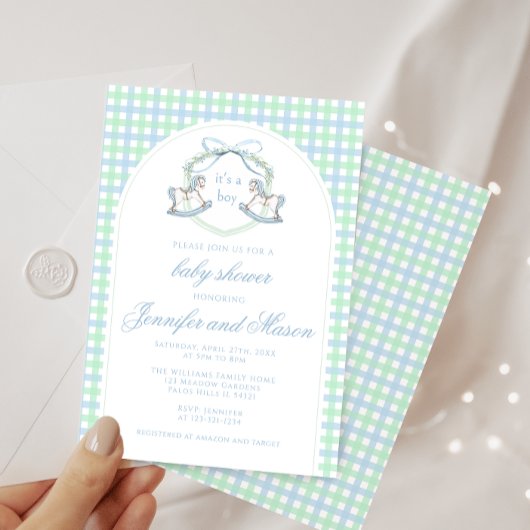 Blaue Rockpferde Boho Boy Boy Dusche Einladung