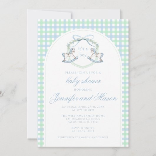 Blaue Rockpferde Boho Boy Boy Dusche Einladung (Vorderseite)