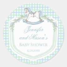 Blaue Rockpferde Gingham Babydusche