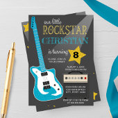 Blaue Rockstar-Geburtstagsfeier Einladung