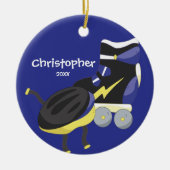Blaue Rollen-Skate-Sport-Weihnachtsverzierung Keramik Ornament (Vorne)