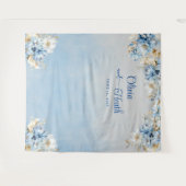 Blaue Romantik Blumen mit Gold Wandteppich (Vorderseite (Horizontal))