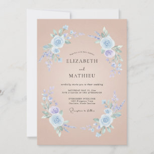 Blaue Romantische Blumige Hochzeit Einladung