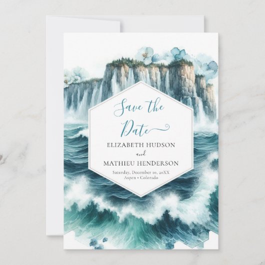 Blaue romantische Hochzeit Save The Date (Vorderseite)