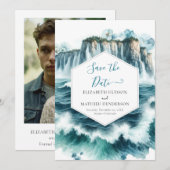 Blaue romantische Hochzeit Save The Date (Vorne/Hinten)