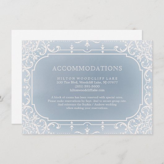 Blaue romantische Hochzeitsunterkunft im Vintage Begleitkarte (Vorne/Hinten)