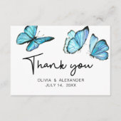 Blaue romantische Schmetterlinge Wasserfarbe Danke Begleitkarte (Vorderseite)