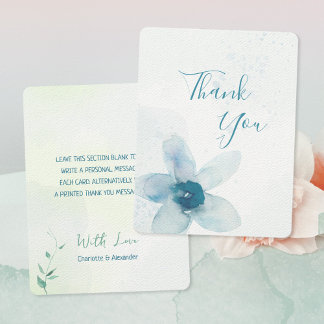 Blaue romantische Wasserfarbe Dankeskarte