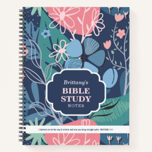 Blaue rosa abstrakte florale personalisierte Bibel Notizblock