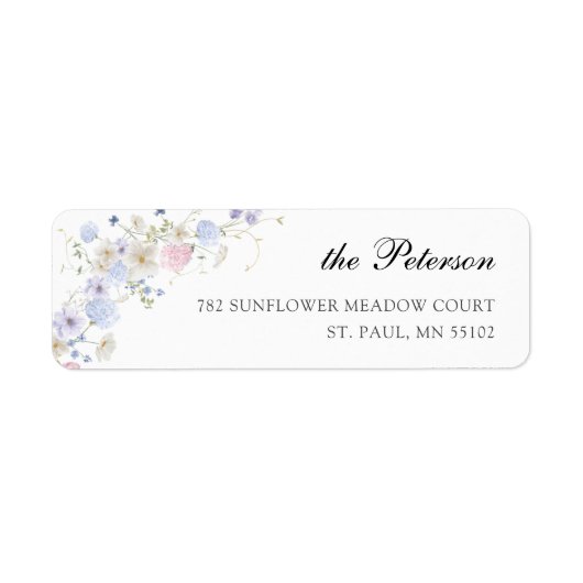 Blaue rosa Aquarell-Wildblumen-Familienadresse (Vorne)