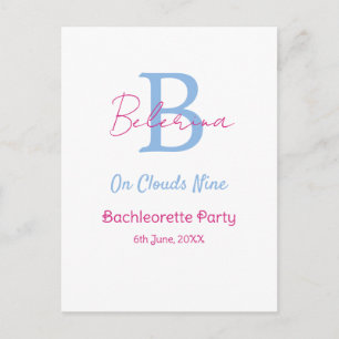 blaue rosa auf Wolken neun Monogramm Junggesellinn Postkarte