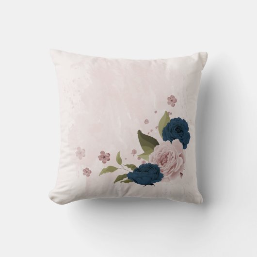 Blaue rosa Blume Kissen (Vorderseite)