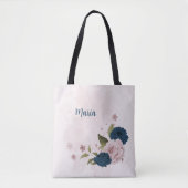 Blaue rosa Blume Tasche (Vorderseite)