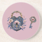Blaue rosa Blumen Lock & Key Getränkeuntersetzer (Vorne)