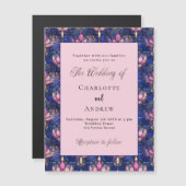 Blaue Rosa Blumen Retro Luxus Hochzeit Magneteinladung (Vorne/Hinten)