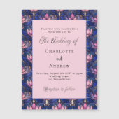 Blaue Rosa Blumen Retro Luxus Hochzeit Magneteinladung (Vorderseite)