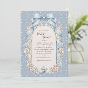 Blaue rosa Blumen Vintage-Baby-Party Einladung