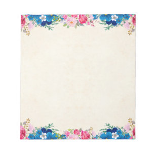 Blaue rosa Blumengrenze Notizblock