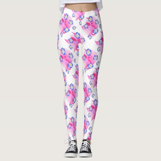 Blaue Rosa Blumenleggings Leggings (Vorderseite)