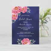 Blaue Rosa-Blüten-Brautparty Einladung (Stehend Vorderseite)