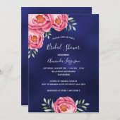 Blaue Rosa-Blüten-Brautparty Einladung (Vorne/Hinten)