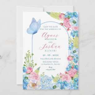 Blaue rosa Blütenblüten Schmetterling Hochzeit  Save The Date