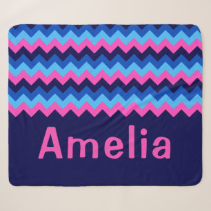 Blaue Rosa Chevron Monogramm Mittlere Sherpa-Decke Sherpadecke