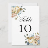 Blaue Rosa Creme Blumen Hochzeit Tischnummernkarte (Vorderseite)