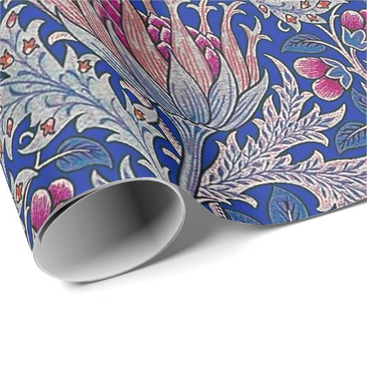 blaue rosa Distel Geschenkpapier (Rolleneckpunkt)