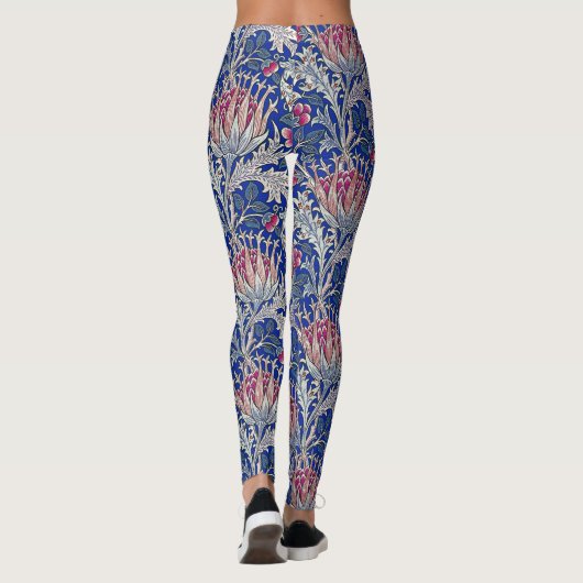 blaue rosa Distel Leggings (Rückseite)